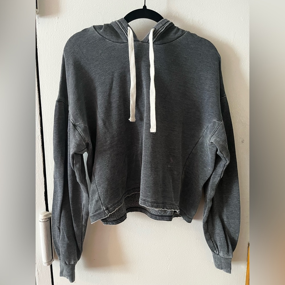 Soft cropped drawstring hoodie | Gray | Large